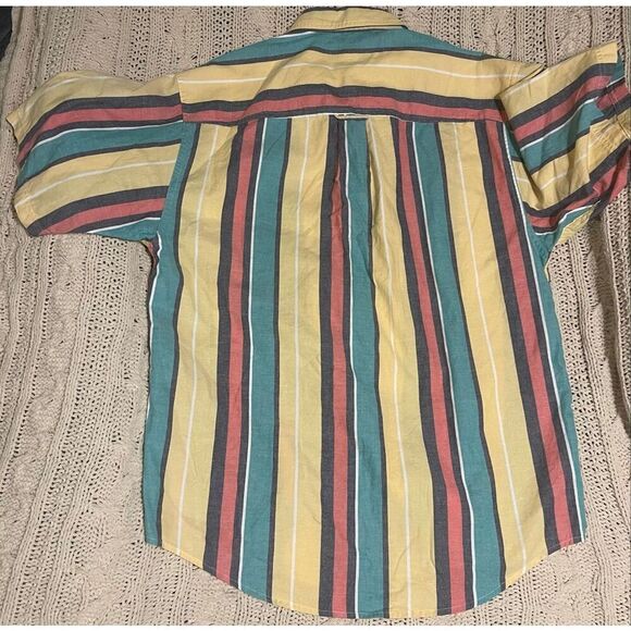 VTG 90’s Eddie Bauer Northwest Chambray Bold Striped Short Sleeve Button Down Co - Picture 8 of 8